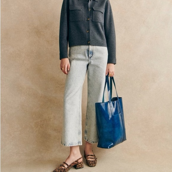 NWT Sezane The Tote Chocolate Crocodile Embossed Leather Large Tote Purse - Picture 9 of 10